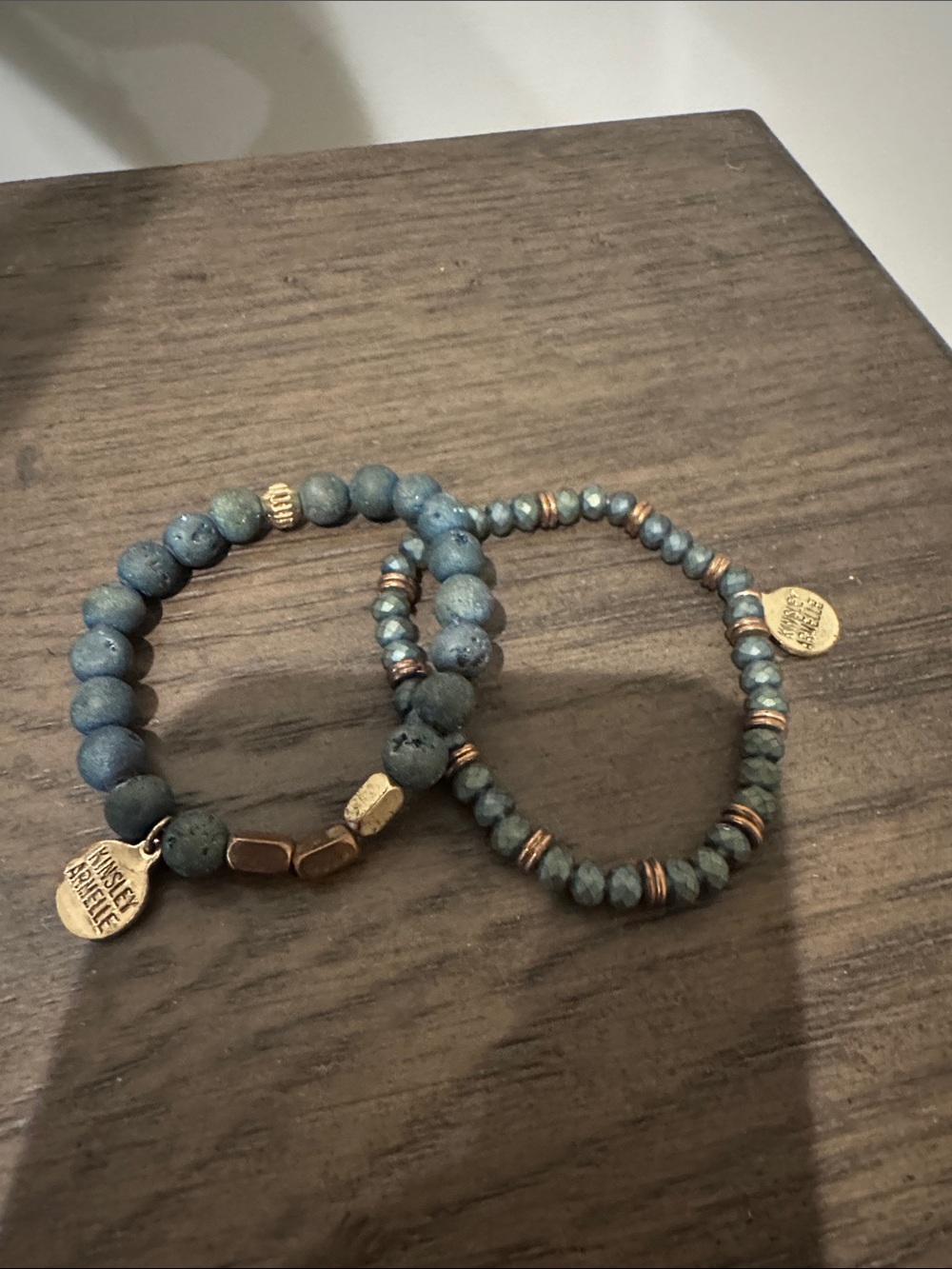 Kinsley armelle Stacked Teal Beaded Stretch Bracelets with Gold Accents